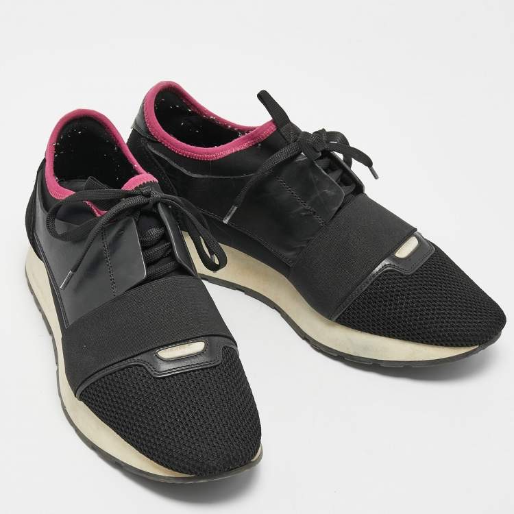 Pre Owned Balenciaga Black Leather and Mesh Race Runner Sneakers Size 40