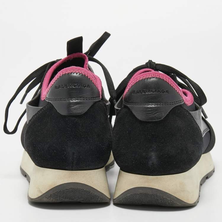 Pre Owned Balenciaga Black Leather and Mesh Race Runner Sneakers Size 40