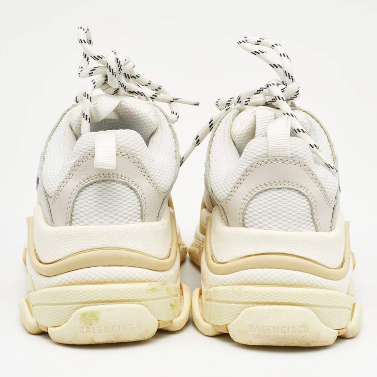 Pre Owned Balenciaga Grey/White Leather and Mesh Triple S Sneakers Size 37