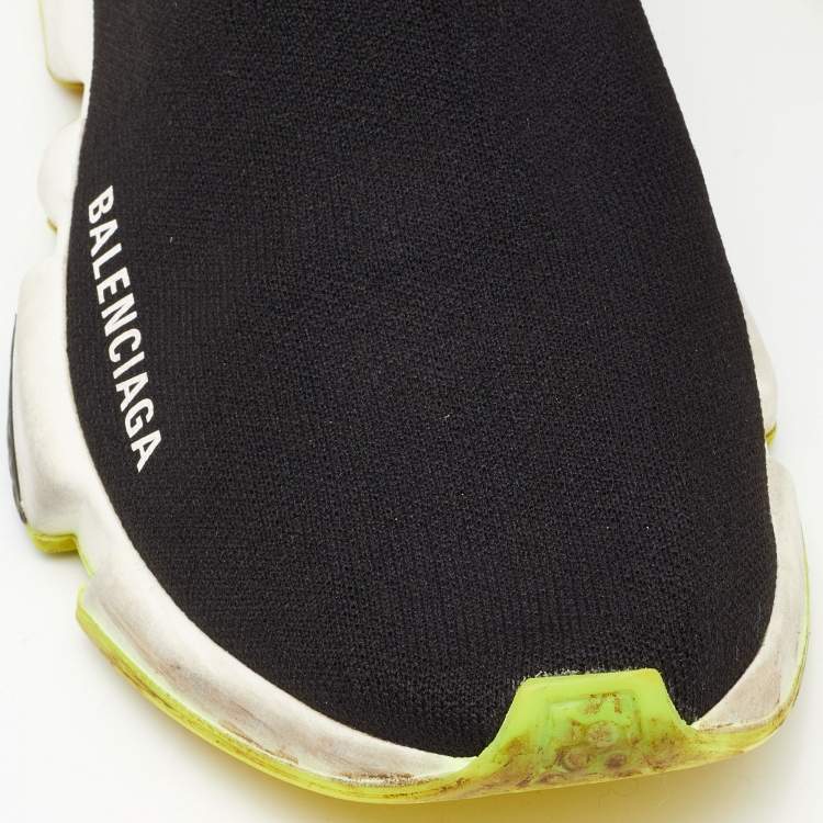 Pre Owned Balenciaga Black Knit Fabric Speed Trainer Sneakers Size 38