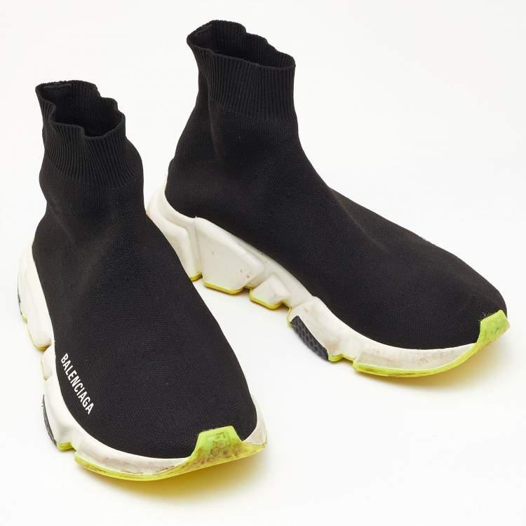 Pre Owned Balenciaga Black Knit Fabric Speed Trainer Sneakers Size 38