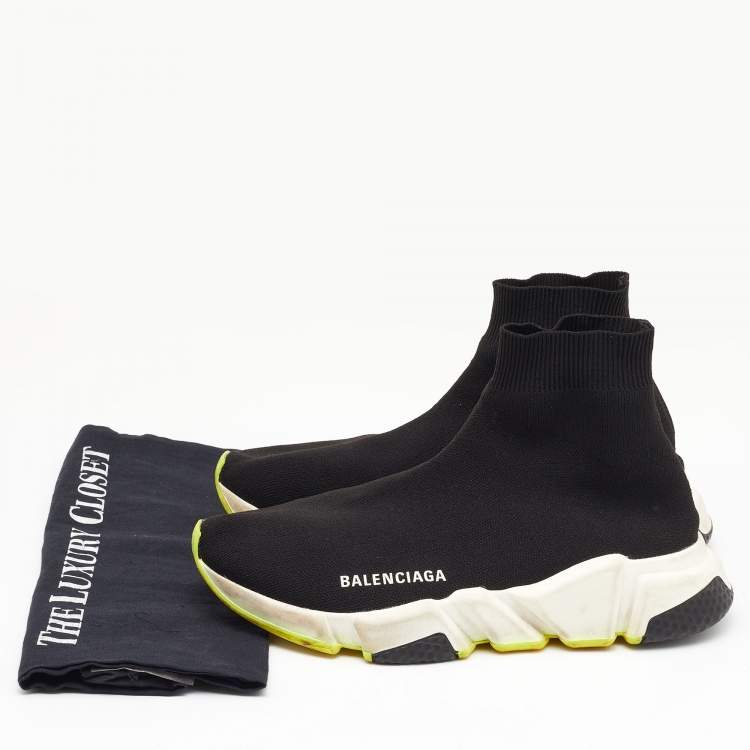 Pre Owned Balenciaga Black Knit Fabric Speed Trainer Sneakers Size 38