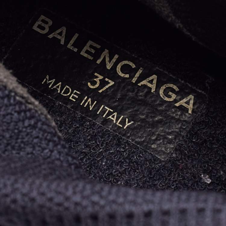 Pre Owned Balenciaga Dark Blue Knit Fabric Speed Trainer Sneakers Size 37