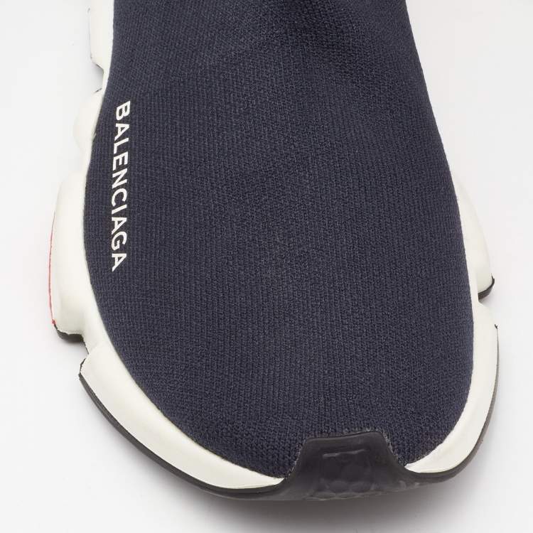 Pre Owned Balenciaga Dark Blue Knit Fabric Speed Trainer Sneakers Size 37
