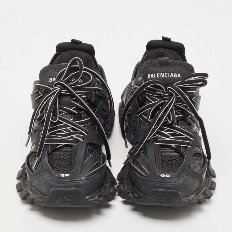 Pre Owned Balenciaga Black Rubber and Mesh Track 2 Low Top Sneakers Size 35