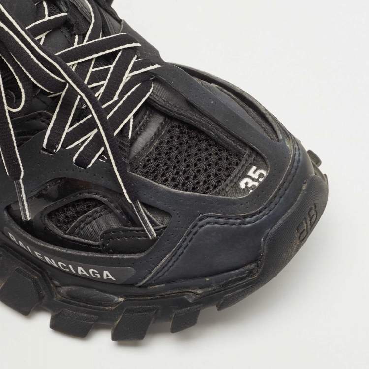 Pre Owned Balenciaga Black Rubber and Mesh Track 2 Low Top Sneakers Size 35