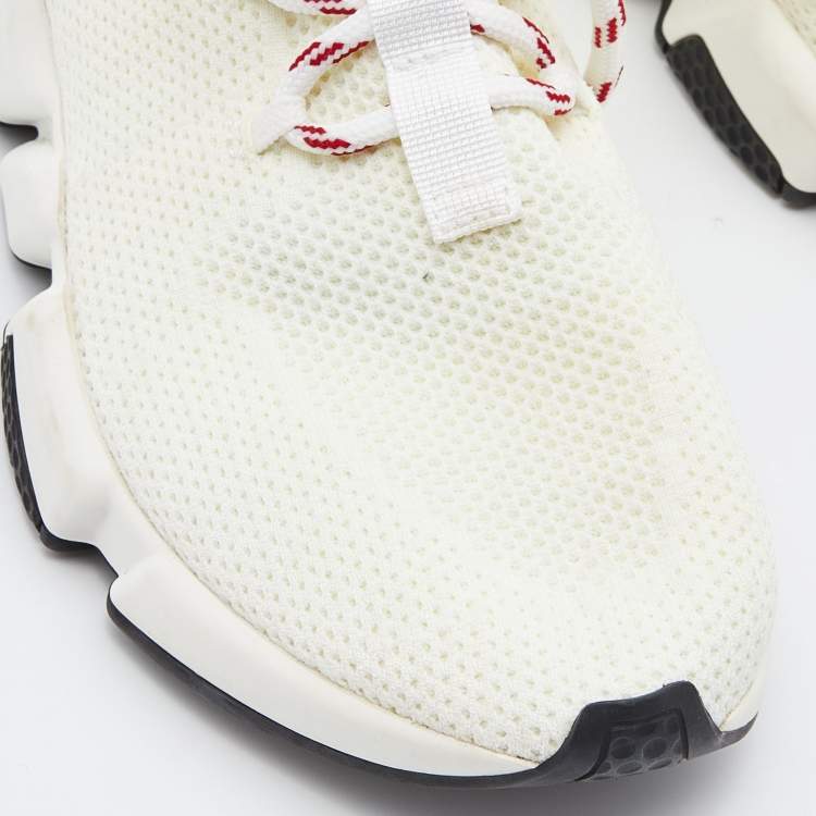 Pre Owned Balenciaga Off White Knit Fabric Speed Lace Up High Top Sneakers Size 38
