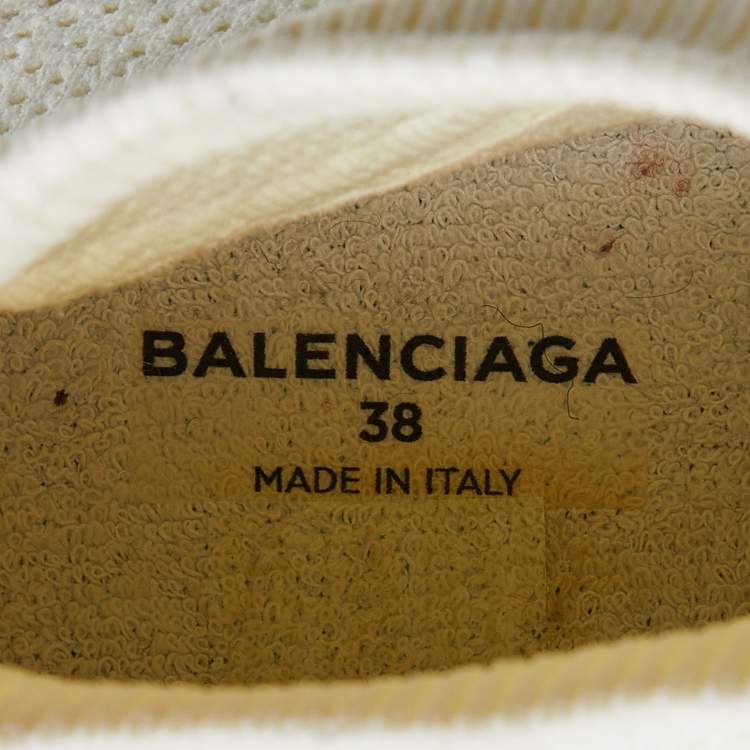 Pre Owned Balenciaga Off White Knit Fabric Speed Lace Up High Top Sneakers Size 38