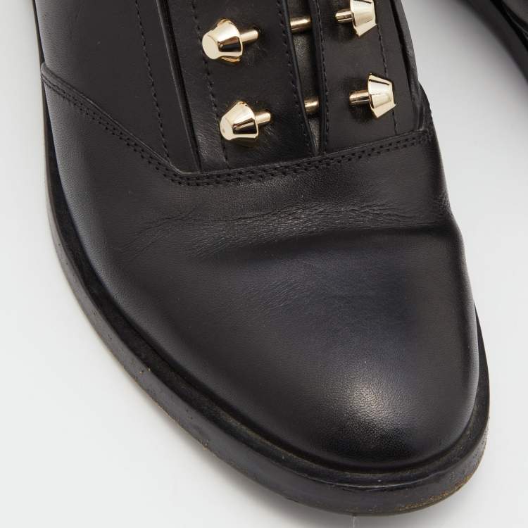 Pre Owned Balenciaga Black Leather Stud Ankle Strap Flat Mules Size 36
