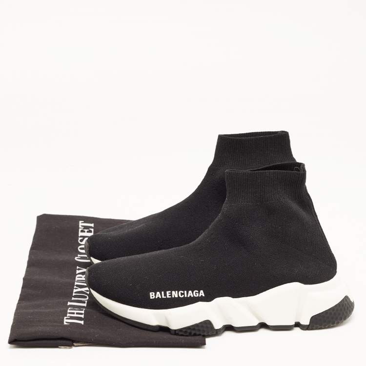 Pre Owned Balenciaga Black Knit Fabric Speed Trainer Sneakers Size 35
