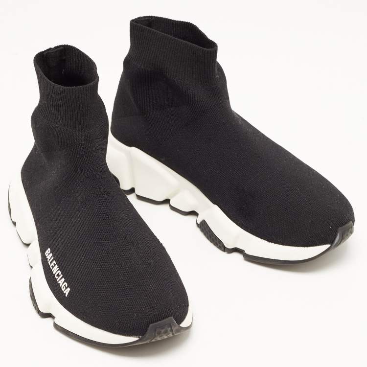 Pre Owned Balenciaga Black Knit Fabric Speed Trainer Sneakers Size 35