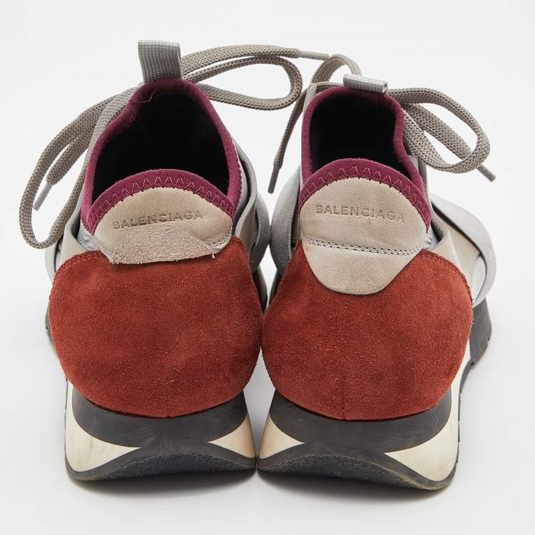 Pre Owned Balenciaga Tri Color Leather, Suede nd Mesh Race Runner Low Top Sneakers Size 38