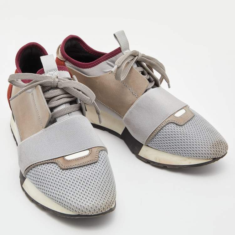 Pre Owned Balenciaga Tri Color Leather, Suede nd Mesh Race Runner Low Top Sneakers Size 38