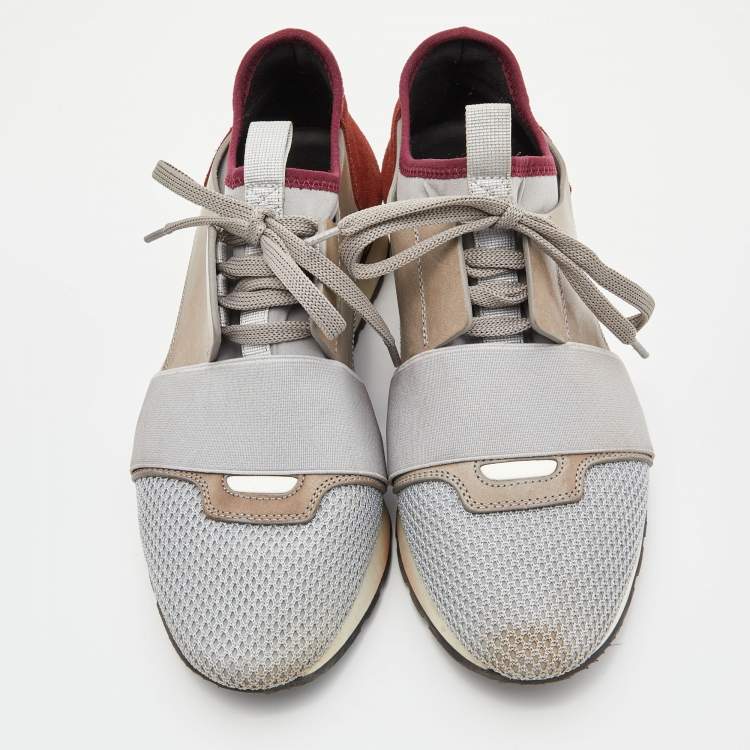 Pre Owned Balenciaga Tri Color Leather, Suede nd Mesh Race Runner Low Top Sneakers Size 38