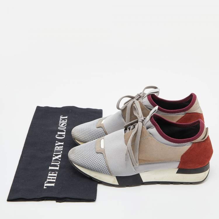 Pre Owned Balenciaga Tri Color Leather, Suede nd Mesh Race Runner Low Top Sneakers Size 38