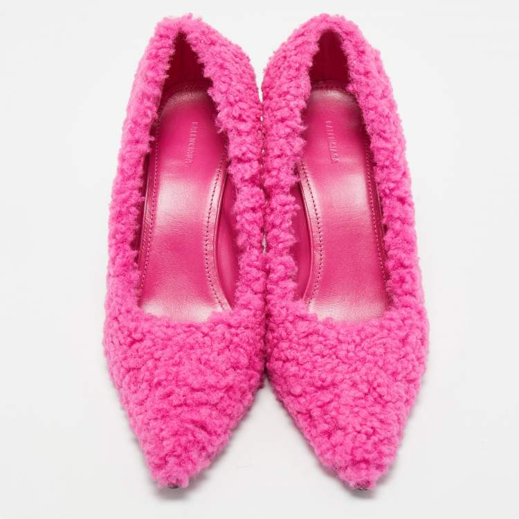 Pre Owned Balenciaga Pink Shealing Fur Knife Pumps Size 38.5