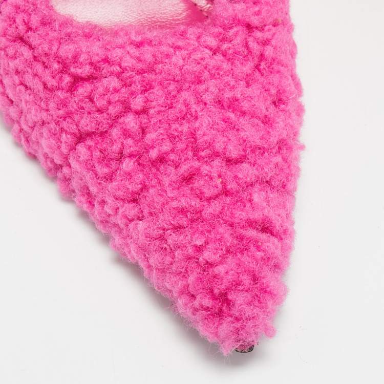 Pre Owned Balenciaga Pink Shealing Fur Knife Pumps Size 38.5