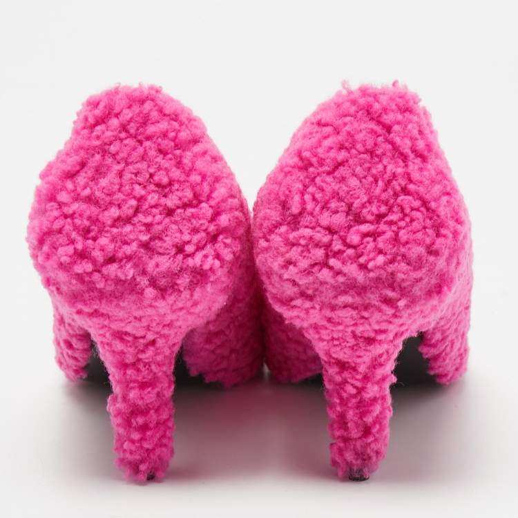 Pre Owned Balenciaga Pink Shealing Fur Knife Pumps Size 38.5