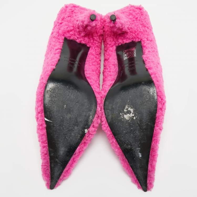 Pre Owned Balenciaga Pink Shealing Fur Knife Pumps Size 38.5