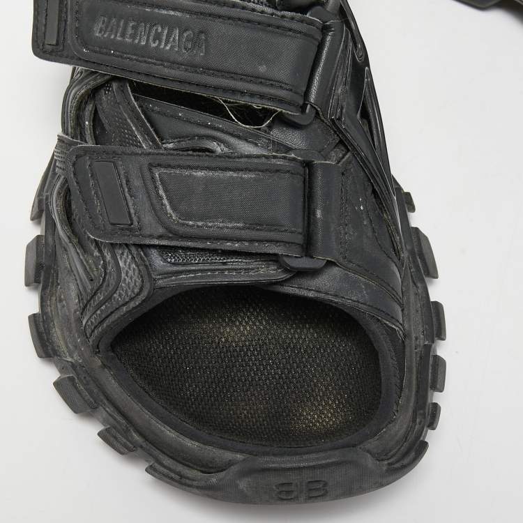Pre Owned Balenciaga Black Leather Track Sandals Size 37