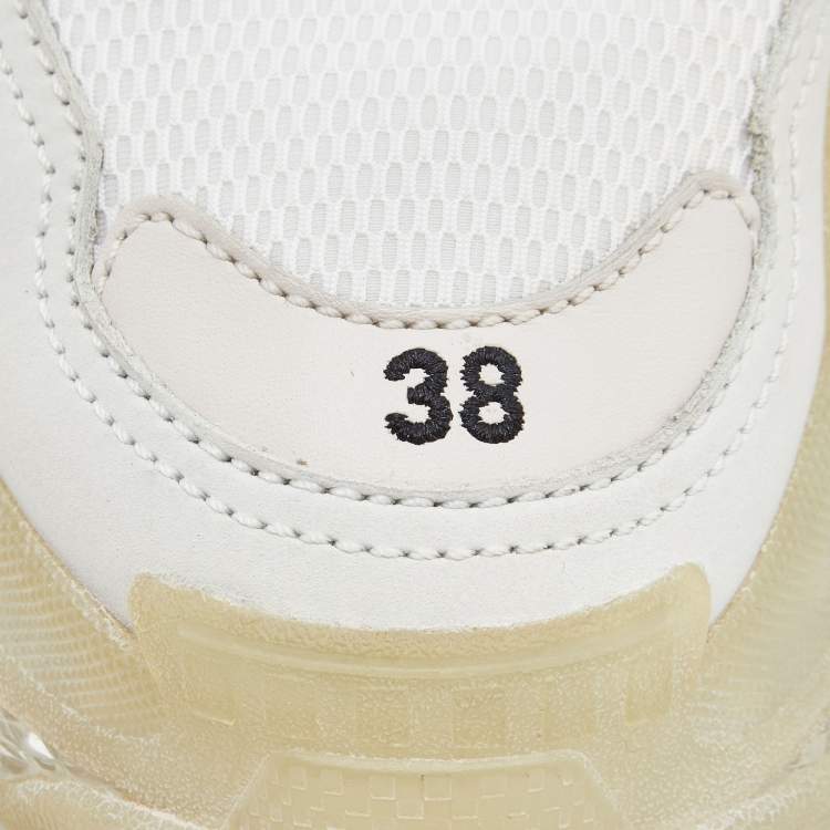 Pre Owned Balenciaga White Leather and Mesh Triple S Clear Sneakers Size 38