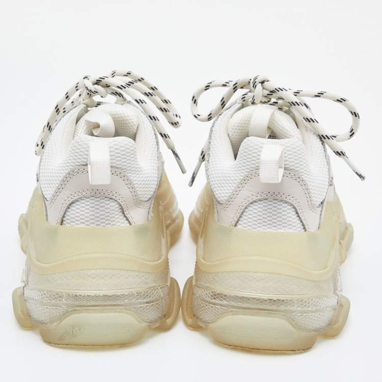 Pre Owned Balenciaga White Leather and Mesh Triple S Clear Sneakers Size 38