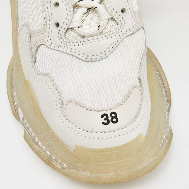 Pre Owned Balenciaga White Leather and Mesh Triple S Clear Sneakers Size 38