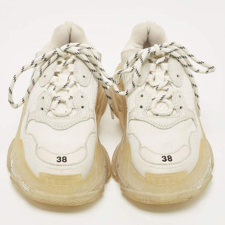 Pre Owned Balenciaga Grey/White Leather and Mesh Triple S Clear Sneakers Size 38