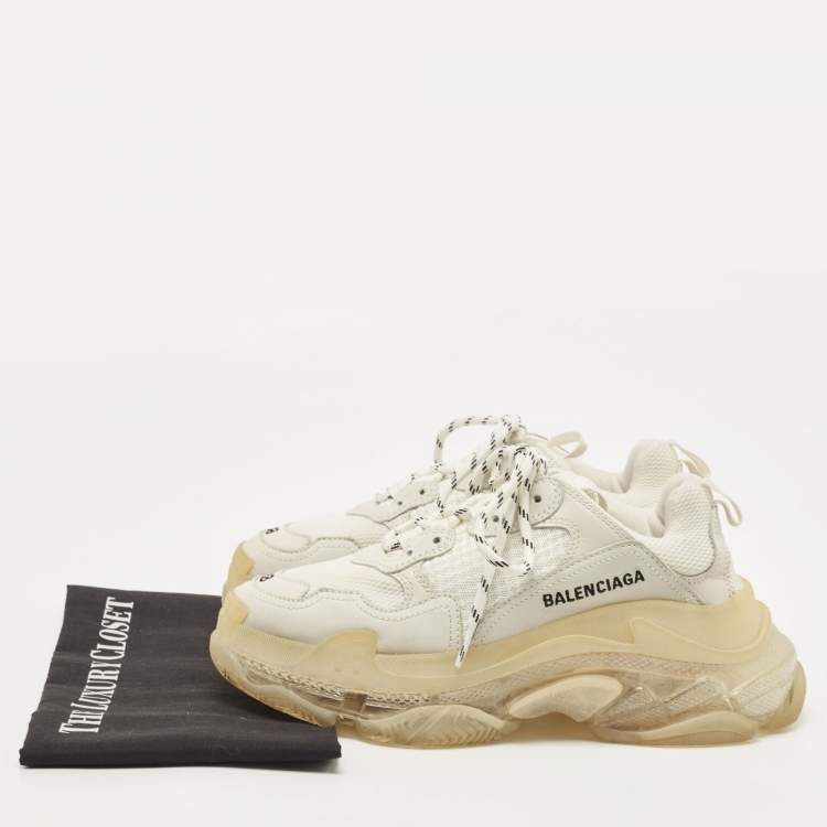Pre Owned Balenciaga Grey/White Leather and Mesh Triple S Clear Sneakers Size 38