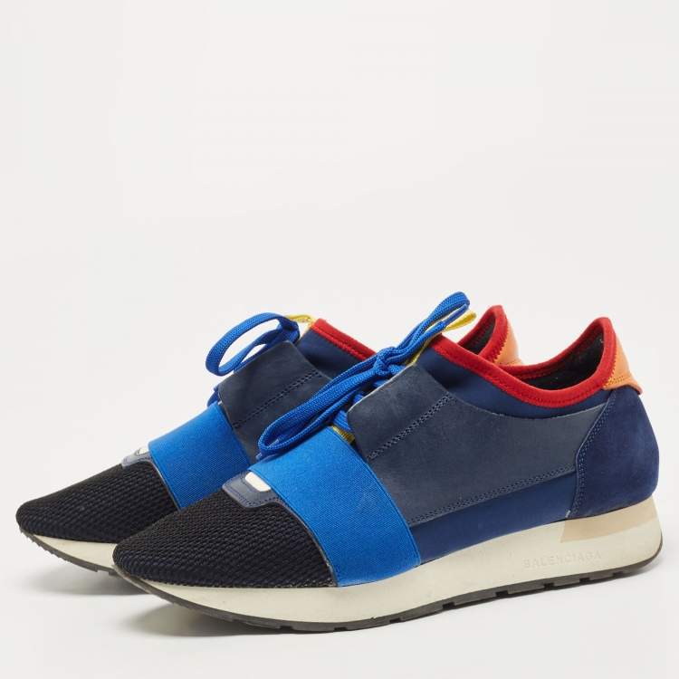 Pre Owned Balenciaga Multicolor Leather and Mesh Race Runner Sneakers Size 39