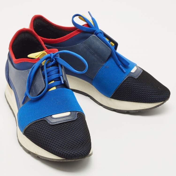 Pre Owned Balenciaga Multicolor Leather and Mesh Race Runner Sneakers Size 39