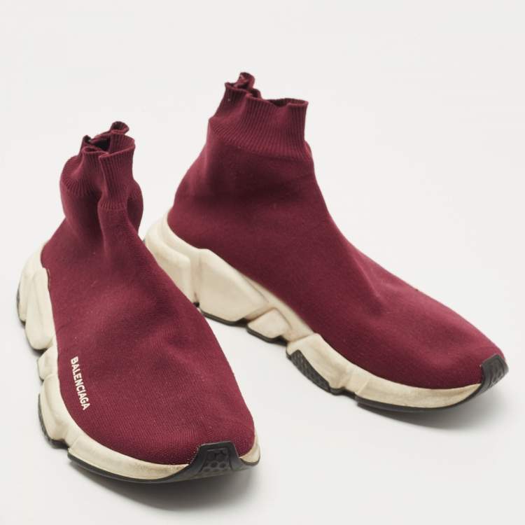 Pre Owned Balenciaga Purple Knit Fabric Speed Trainer Sneakers Size 41