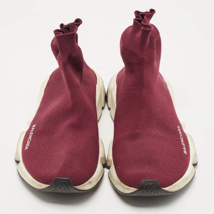 Pre Owned Balenciaga Purple Knit Fabric Speed Trainer Sneakers Size 41