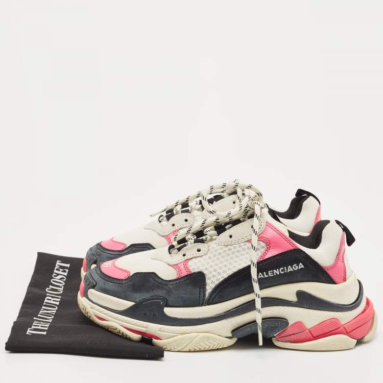 Pre Owned Balenciaga Tricolor Leather and Mesh Triple S Sneakers Size 39