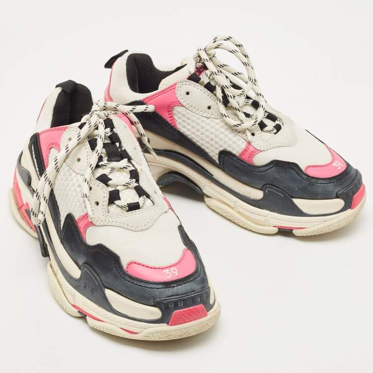 Pre Owned Balenciaga Tricolor Leather and Mesh Triple S Sneakers Size 39