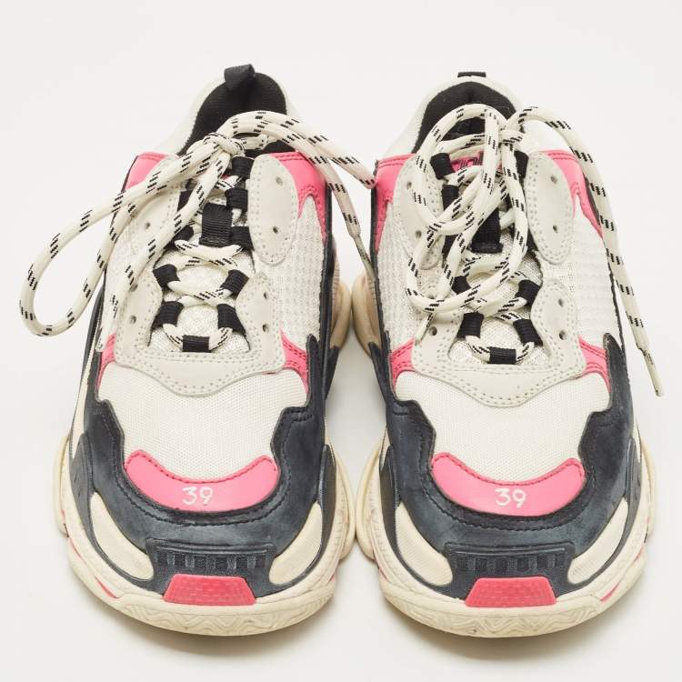Pre Owned Balenciaga Tricolor Leather and Mesh Triple S Sneakers Size 39
