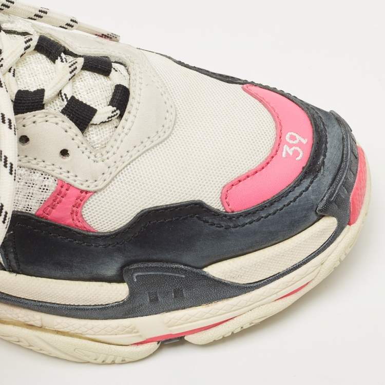 Pre Owned Balenciaga Tricolor Leather and Mesh Triple S Sneakers Size 39