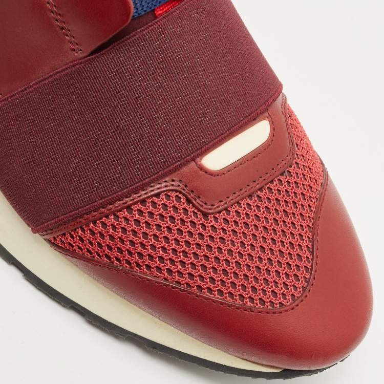 Pre Owned Balenciaga Burgundy Leather and Mesh Race Runner Sneakers Size 38