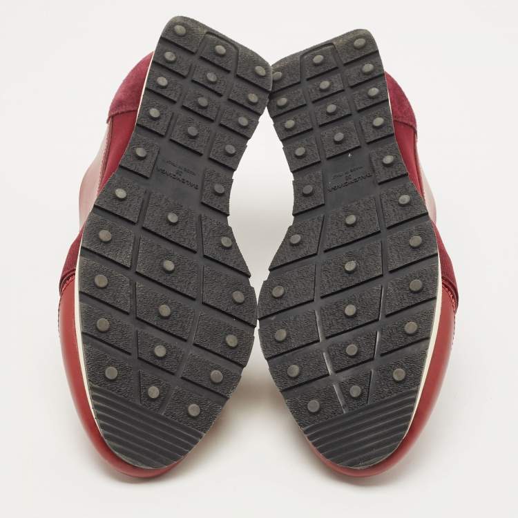 Pre Owned Balenciaga Burgundy Leather and Mesh Race Runner Sneakers Size 38