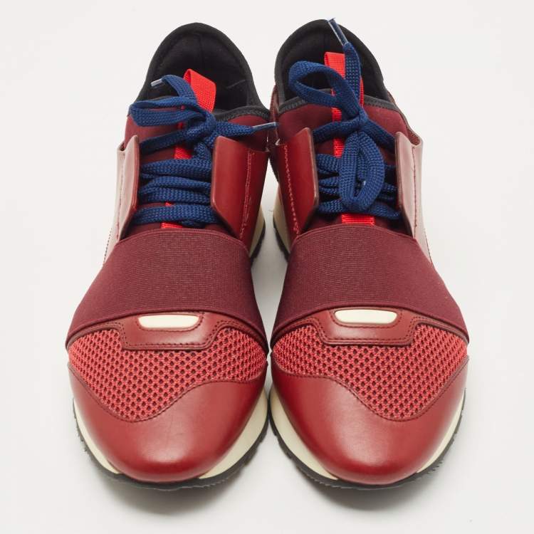 Pre Owned Balenciaga Burgundy Leather and Mesh Race Runner Sneakers Size 38