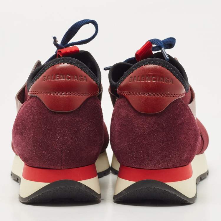Pre Owned Balenciaga Burgundy Leather and Mesh Race Runner Sneakers Size 38