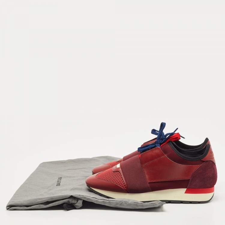 Pre Owned Balenciaga Burgundy Leather and Mesh Race Runner Sneakers Size 38