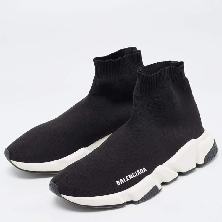 Pre Owned Balenciaga Black Knit Speed Trainer High Top Sneakers Size 40 