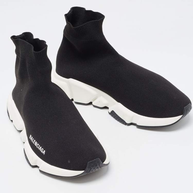Pre Owned Balenciaga Black Knit Speed Trainer High Top Sneakers Size 40 