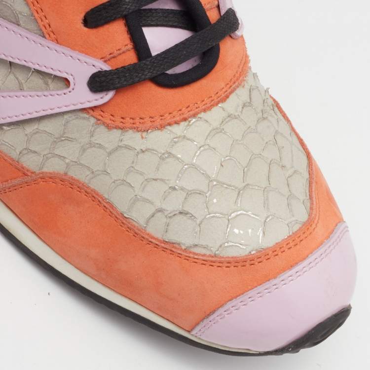 Pre Owned Balenciaga Tricolor Embossed Python and Leather Low Top Sneakers Size 40.5
