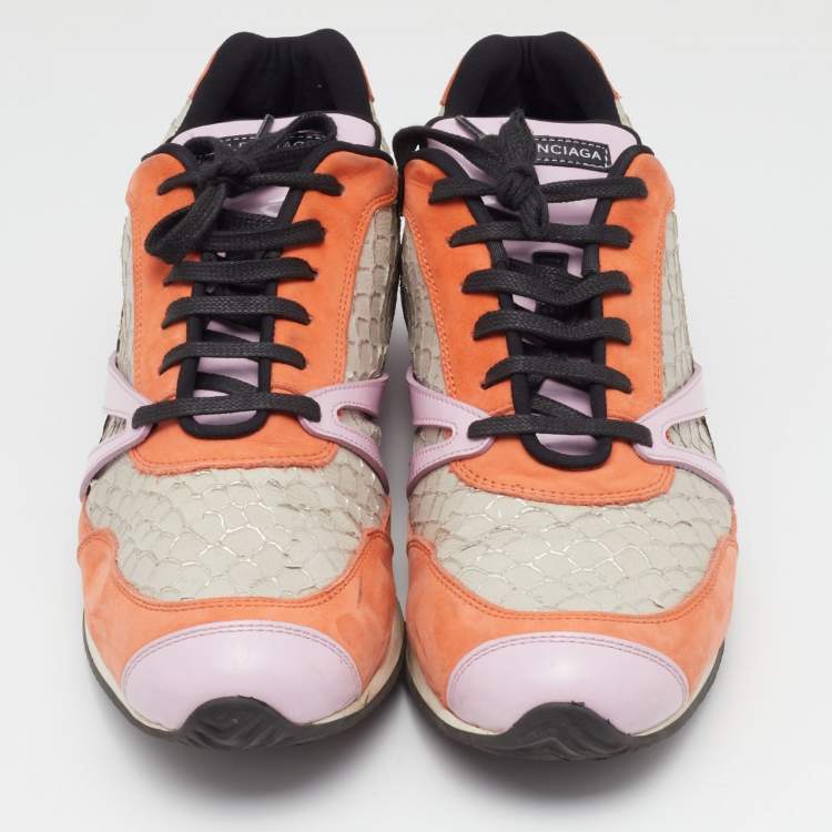 Pre Owned Balenciaga Tricolor Embossed Python and Leather Low Top Sneakers Size 40.5