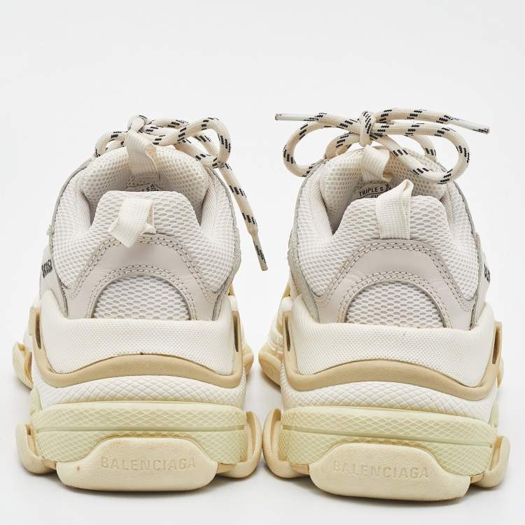 Pre Owned Balenciaga White/Grey Leather and Mesh Triple S Clear Sneakers Size 38