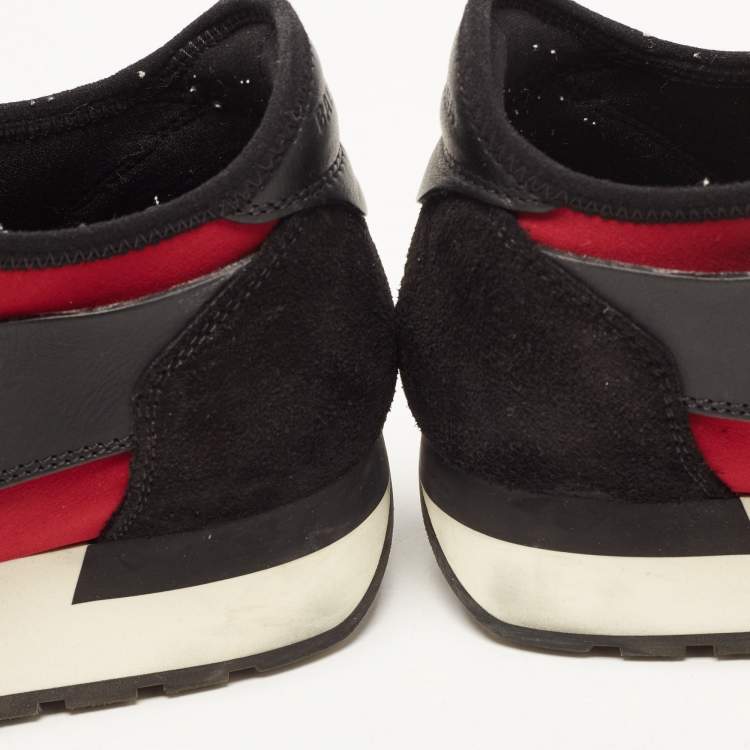 Pre Owned Balenciaga Black/Burgundy Leather and Mesh Race Runner Sneakers Size 37