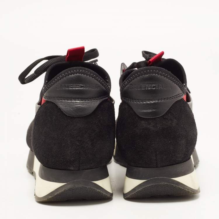 Pre Owned Balenciaga Black/Burgundy Leather and Mesh Race Runner Sneakers Size 37