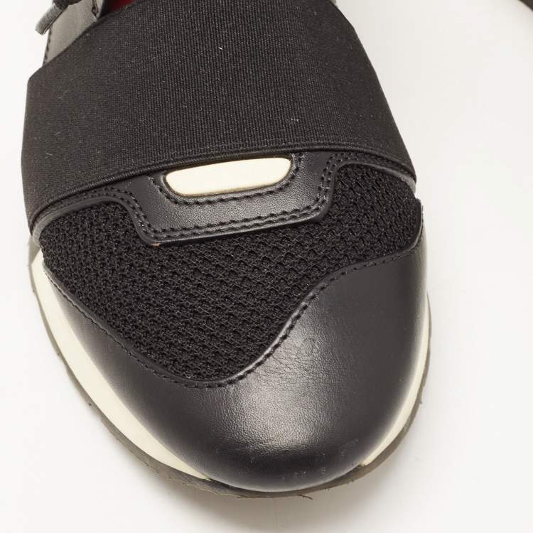 Pre Owned Balenciaga Black/Burgundy Leather and Mesh Race Runner Sneakers Size 37